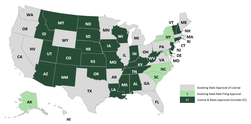 Map of First Founders Assurance Company coverage